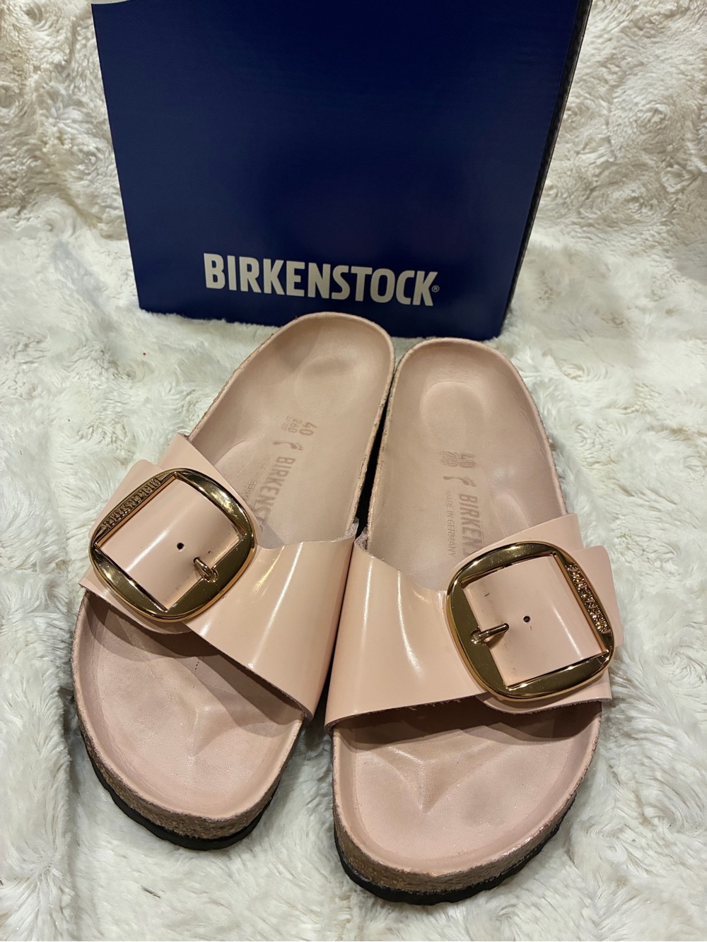 Birkenstock Madrid Big Buckle Slide Sandals in Blush size 9-9.5